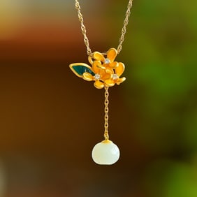 A Set of Fine Sterling Silver-Gold Plated Inlaid White Jade Jewelry,Inlaid Diamond