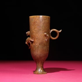 A Rare Hetian Jade Chi Dragon Cup