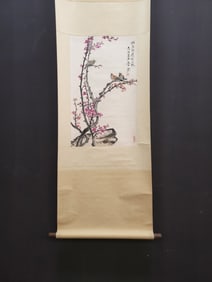 A Chinese Vertical Scroll Ink Painting of Flower and Bird on Paper