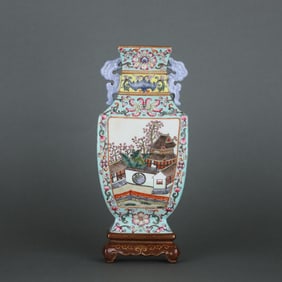 Turquoise Ground Famille-Rose Flower Pattern Wall Vase