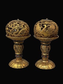 A pair of Rare Cloisonne Wire inlay Technique Hollow Dragon and Phoenix Pattern Candlestick