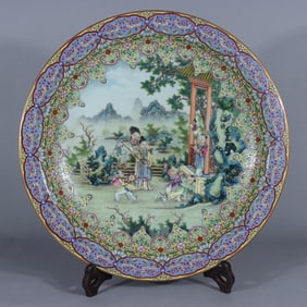 Famille-Rose Yellow Ground Figure Pattern Plate