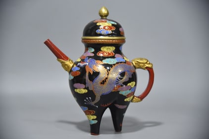 A Exquisite Cloisonne Dragon Pattern Tripod Ewer