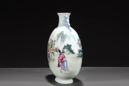 A Exquisite Famille-Rose Painted Gold Character and Story Pattern Double-Eared Vase, with