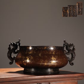 Bronze Body Sprinkled Gold Dragon-Ears Censer