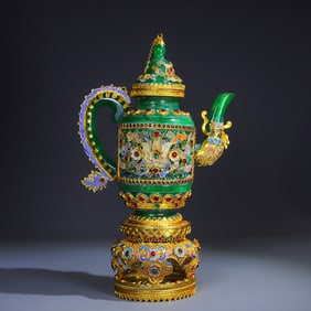 A Rare Jadeite Inlaid Gilt Bronze Dragon -Shaped Ewer