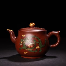 A Exquisite Purple Sands Painted Gold Dragon Pattern Ewer