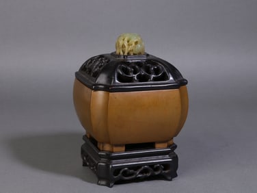 A Exquisite Bronze Body Jade Knob Censer