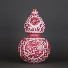 Gems Red Dragon Pattern Gourd-Shaped Vase