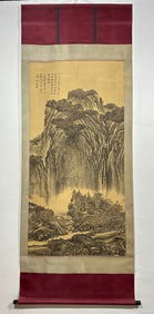 A Chinese Vertical Scroll Ink Painting of Landscape on Silk