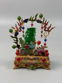 A Rare Wire inlay Technique Inlaid Jadeite Bamboo Ornament