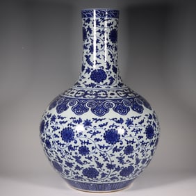 Blue and White Lotus Flower Pattern Vase