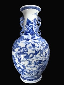 A Exquisite Blue and White Figures Story Pattern Double-Ears Vase