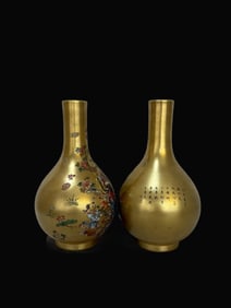 A pair of Enamel  Gold Ground Figures Pattern Vase