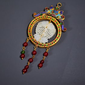 A Rare Gilt Bronze Wire inlay Technique Inlaid hetian jade Brand