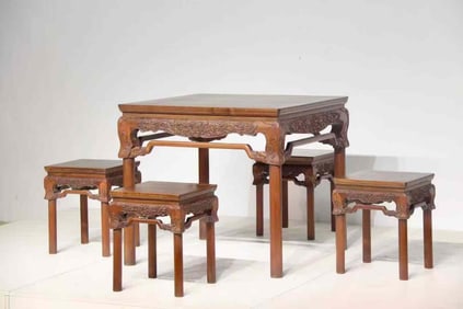 A Set of Huanghuali Wood Table and Stool