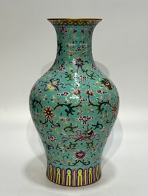 A Rare Famille-Rose Turquoise Glazed Flower Pattern Vase