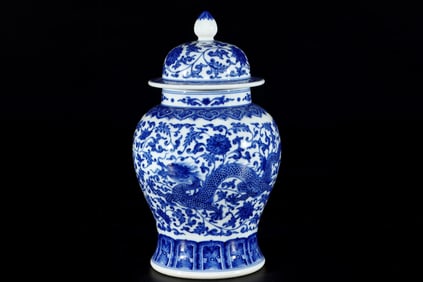 A Exquisite Blue and White Lotus and Dragon Pattern Jar
