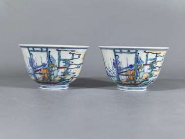 A pair of Exquisite Doucai Figures Pattern Cup