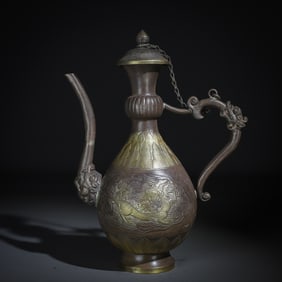 A Rare Gilt Silver Auspicious Beast Pattern Ewer