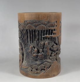 A Rare Bamboo Figure Pattern Brush Pot