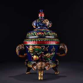 A Exquisite Enamel Auspicious Beast Pattern Censer