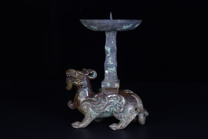A Exquisite Hotan Jade Auspicious Beast Lamp Stand