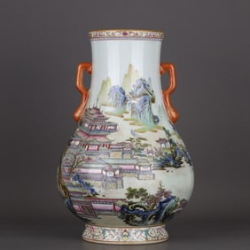 Famille-Rose Landscape Pattern Double-Ears Vase