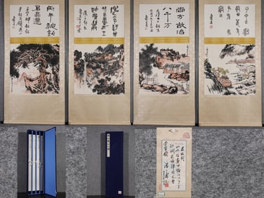 A Set of Chinese Vertical Scroll China Ink Painting of Landscape on Paper