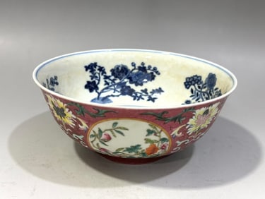 Blue and White Famille-Rose Flower Pattern Bowl