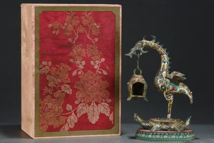 A Rare Gold and Silver-Inlaid Bronze Inlaid Gems Bronze Turtle Phoenix Pendant Lamp, With