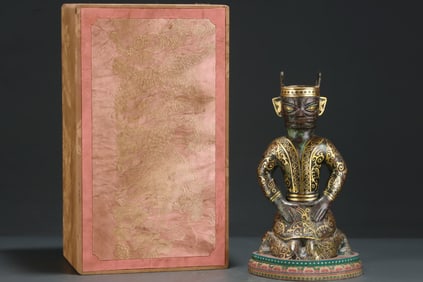 A Rare Gold and Silver-Inlaid Bronze Bronze Figurines, With Inscription