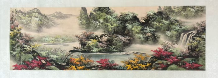A Chinese China Ink Painting of Landscape on Paper