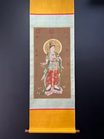 A Chinese Vertical Scroll Ink Guanyin Painting on Silk