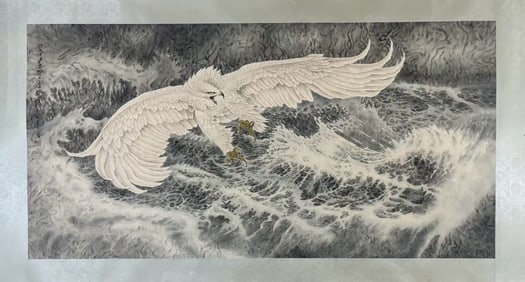 A Chinese China Ink Painting of Eagle on Paper