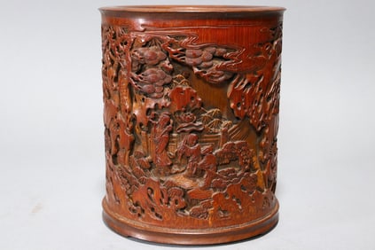 Bamboo Carving Figure Story Brush Pot