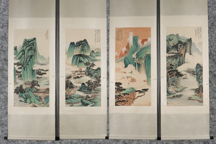 A Set of Chinese Vertical Scroll China Ink Painting of Landscape on Paper