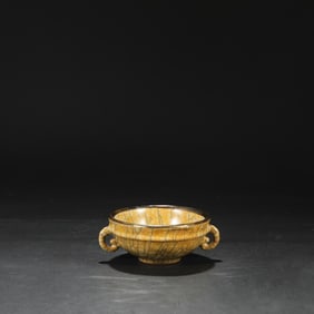 Ge yao Cream-Yellow Glazed Censer with Silver Rim and Elephant-Ears