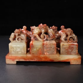 A Set of Hetian Jade Auspicious Beast Seal