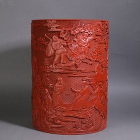 A Exquisite Lacquer Carved Silk Figure and Story Pattern Brush Pot