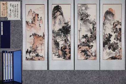 A Set of Chinese China Ink Painting of Landscape on Paper