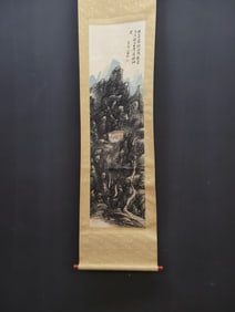 A Chinese Vertical Scroll Ink Painting of Landscape on Paper