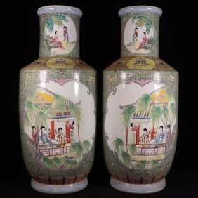 A pair of Famille-Rose Figures Pattern Vases