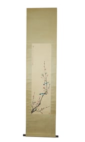 A Chinese Ink Flower and Bird Painting Vertical Scroll on Paper