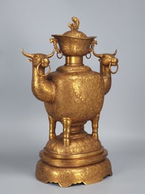Gilt Bronze Beast-Face Pattern Buffalo-Head Vase