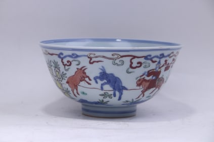 A Rare Wucai Blue and White Figure Story Pattern Bowl