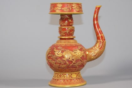 A Exquisite Iron-Red Gilt Kylin Pattern Ewer
