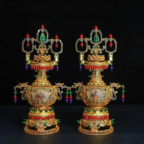 A pair of Rare Wire inlay Technique Inlaid  Gems Ornament