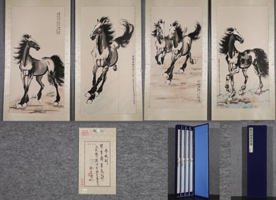 A Set of Chinese China Ink Painting of Horse on Paper