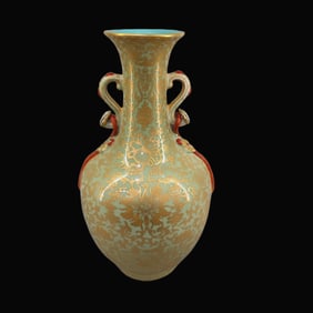 Celadon Glazed Outline in Gold Flower Pattern Ruyi-Ears Vase